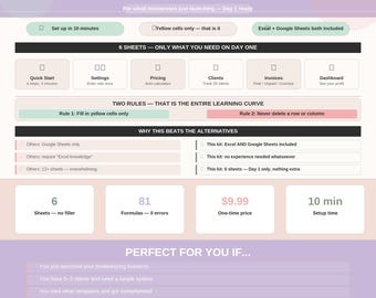 Bookkeeping Starter Kit: Excel & Google Sheets Small Business Client Tracker (Instant Download)
