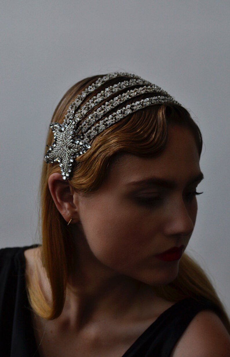 Starry Night Headband 1920s & 1930s inspired flapper headband, Gatsby, Art Deco, vintage inspired hair accessory image 2