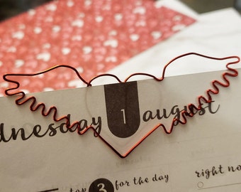 Winged Heart Bookmark - Wire Filofax Paperclip - Planner Clip - Valentines Day - Wedding - Valentines - Valentine - Party Favors - Heart