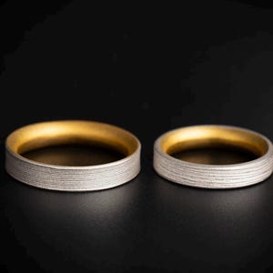 Rainveil Ring, S999 Fine Silver Band with Hidden 24K Gold Interior, Japanese Hairline Texture, Made to Order, Free Engraving