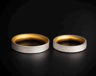 S999 Fine Silver 24K Gold Inlay Ring – Wabi Sabi Textured Band, Artisan Wedding Band