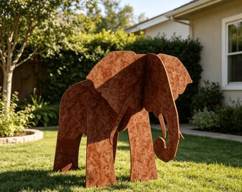 DIY Flat Pack 3D Elephant Metal Garden Stake, Rusty Metal Stake, Safari Giant Yard Sculpture, Solid Iron African Lawn Decor