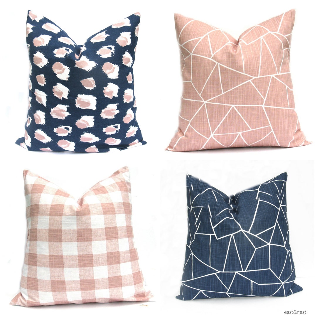 Blush Pillow, Blush Pillow Cover, Navy Pillows, Blush Pink, Navy Pillow