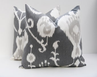 Gray Pillow Cover, Decorative Pillow,  Ikat Pillow Cover  ,Grey Pillow,  Throw Pillow,  Cushion ,Gray pillows, Accent pillow, SET  throw