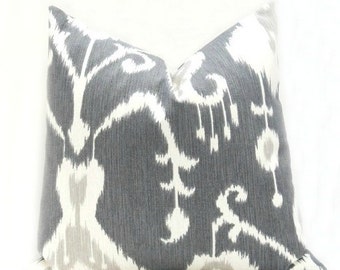 Euro Sham, Gray Euro Pillow Cover, Decorative Pillows, Euro Pillow, Accent Pillow, Ikat Pillow, Ikat Pillow Cover, Grey Pillow, Throw Pillow