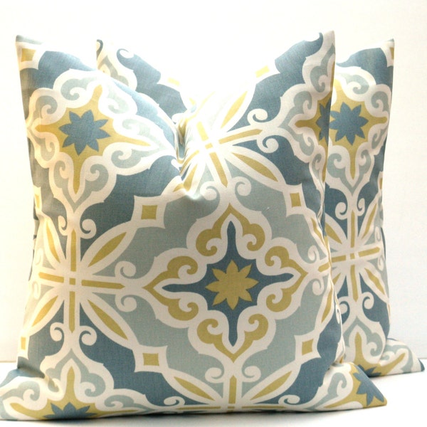 Dekorative Kissen-Abdeckungen. Gold Kissen. Grau gelb Kissen. Blau-Gold-Kissen. Haus Dekor ein 22 x 22 Kissenbezug. Beide Seiten Stoff zu drucken.