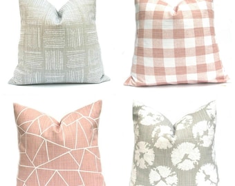 Gray Pillows, Blush Pink Pillow, Blush Pink, Gray throw pillows, pillow case,  Throw Pillow covers,  Pink Pillow, Pink Pillow Covers