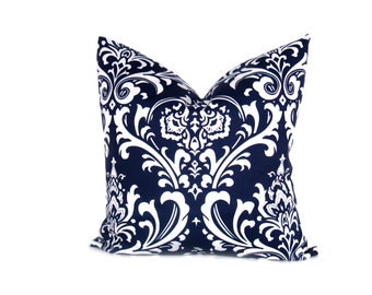 Decorative  Pillows Navy Blue Pillow 20 x 20 Throw Pillow Cover Damask Dark Blue Pillow Home Decor Blue pillow sham accent  housewares