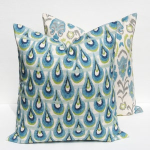 Decorative Pillow, Blue Pillow, Green Pillow Cover, Accent Pillow, Burlap Pillow, Accent Pillow, Couch Pillow, PILLOW SET , Cushion Cover image 3