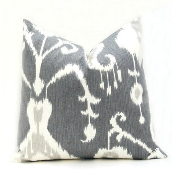 GRAY PILLOW, ikat pillow, Decorative gray pillow  ONE 12x16 or 12x18 Lumbar Pillow Cover. Gray Ikat pillow covers.Dark Grey Housewares