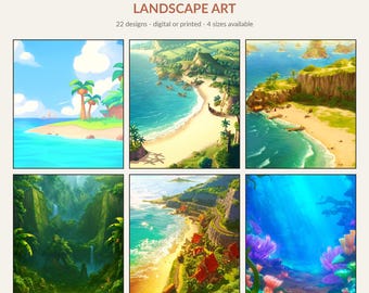 Tropical & Underwater Landscape Art Print - Fantasy Beach Wall Art - Digital Download or Physical Print - 22 Designs in 3 Sizes