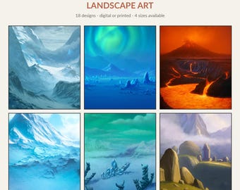 Mountain Snow & Aurora Landscape Art Print - Northern Lights Wall Art - Digital Download or Physical Print - 22 Designs in 3 Sizes