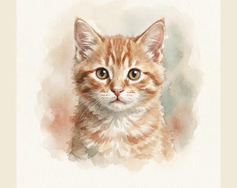 Custom Watercolor Cat Portrait Set - 3 Watercolors x 4 Print Sizes - 12 Files - Digital Download Cat Mom Memorial Gift