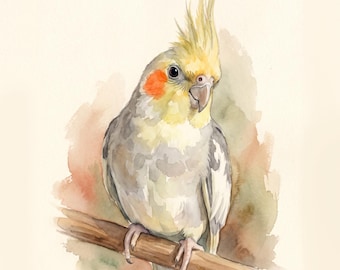 Conjunto de retratos de aves en acuarela personalizados - 3 acuarelas x 4 tamaños de impresión - 12 archivos - Descarga digital Regalo conmemorativo de loro y cacatúa