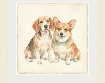 Custom Watercolor Multi-Pet Family Portrait Set - 3 Watercolors x 4 Print Sizes - 12 Files - Digital Download Pet Family Gift