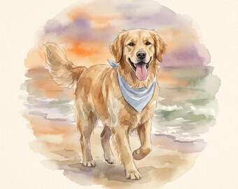 Digital Mini Action Dog Portrait Set - 3 Watercolors From Your Photo - Custom Beach Dog Watercolor - Digital Download - 5x7