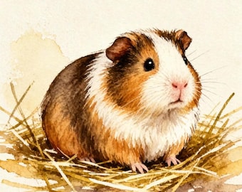 Custom Watercolor Small Pet Portrait Set - 3 Watercolors x 4 Print Sizes - 12 Files - Guinea Pig Hamster Ferret Digital Art