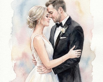 Custom Wedding Watercolor Portrait - Couple Watercolor Painting from Your Photo - AI Curated Anniversary Gift