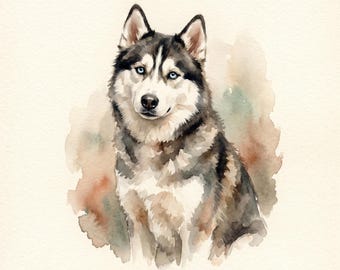 Digital Mini Husky Portrait Set - 3 Watercolors From Your Photo - Custom Siberian Husky Watercolor Set - Digital Download - 5x7