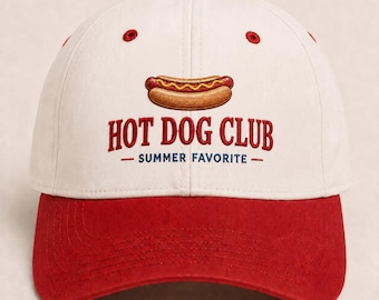 Hot Dog Club Hat, Summer Favorite Embroidered Dad Cap, Hot Dog Baseball Hat, BBQ Cookout Gift for Foodie Men Women