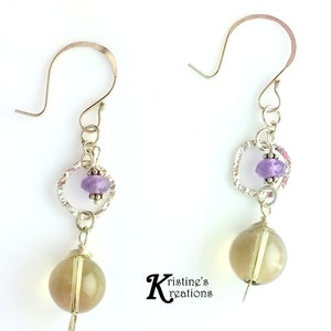 Sterling Silver Amethyst Lemon Quartz Drop Earrings