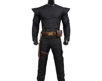 Handgemachtes Boba Fett Kostüm | Schwarze Flak-Weste + Ledergürtel + Halfter | Erwachsener Star Wars Cosplay Anzug Full Set