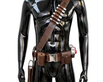 Din Djarin Mandalorian Ledergürtel und Holster Set - Star Wars Cosplay Kostüm Prop Replikat Zubehör mit Schulterriemen & Ammo Bandolier