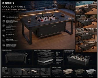 Dosen Stationary Box Table: Natural Wood, Aluminum, Ice Cooling System