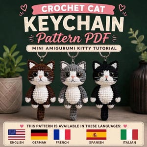 Häkelkatzen Schlüsselanhänger PDF Anleitung | Mini Amigurumi Kätzchen Anleitung | Digitaler Download