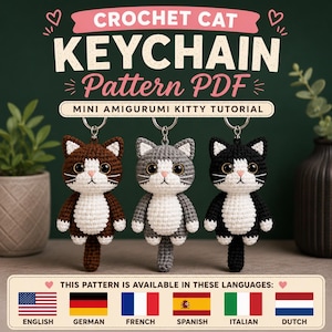 Häkelkatzen Schlüsselanhänger PDF Anleitung | Mini Amigurumi Kätzchen Anleitung | Digitaler Download