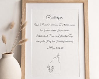 House Blessing A4 Download | Christian Art Print | Blessing Saying | Bible Verse | Line Art House | Printable | Housewarming Gift