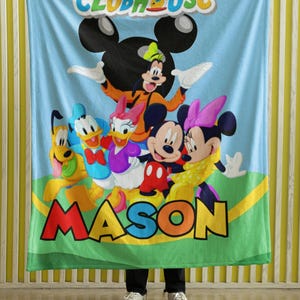 Personalisierte Mickey & Friends Clubhouse-Decke, Mickey-Flanelldecke mit individuellem Namen, Disneyland-Bettwäsche, Kindergeschenk, Mickey-Geburtstagsdecke