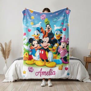 Spersonalizowany koc Disneya z Myszką Miki i Przyjaciele, polarowy koc Disneya, zabytkowy koc Myszki Miki z Disneylandu, pościel urodzinowa dla dzieci Pluto Goofy