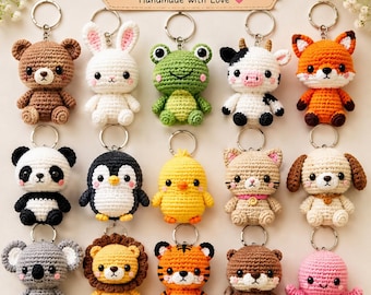 15 modelli di portachiavi all'uncinetto a forma di animali / Pacchetto PDF di amigurumi (download digitale)