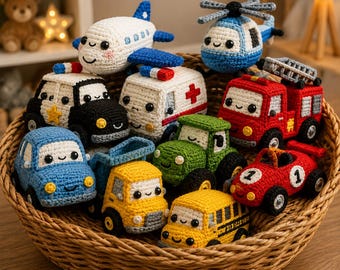 Paquete de patrones de vehículos de ganchillo en PDF / Conjunto de patrones de coches amigurumi