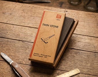 Vintage Zwilling J.A. Henckels Twin Stone | Sharpening Whetstone in Original Wooden Box | German Knife Sharpener | Chef Gift Wetzstein NOS