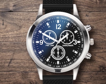 Custom Ultra-Slim Mens Watch | 40mm Quartz Timepiece | Black or Silver Strap Options | Minimalist Chronograph Style | Boyfriend Gift