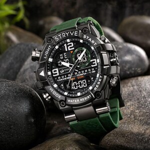 Relógio Tático Masculino Personalizado Verde Militar com Duplo Visor | Relógio Esportivo Militar Robusto | Presente Analógico-Digital em Metal Pesado para Namorado | Ideal para Atividades ao Ar Livre imagem 4