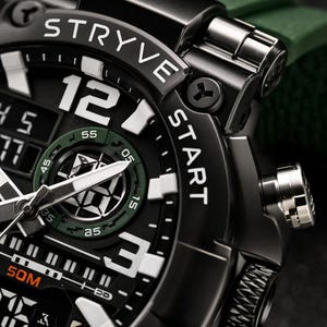 Relógio Tático Masculino Personalizado Verde Militar com Duplo Visor | Relógio Esportivo Militar Robusto | Presente Analógico-Digital em Metal Pesado para Namorado | Ideal para Atividades ao Ar Livre imagem 2