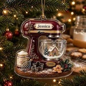 Personalisierte Acryl-Weihnachtsbaumkugel für Küchenmaschinen (2026), personalisiertes Weihnachtsgeschenk für Bäcker, Geschenk für Backbegeisterte, Weihnachtsbaumschmuck für die Küche