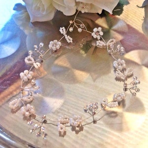Pearl Vine Wedding Hair Vine | Floral Pearl Bridal Hair Vine | Boho Headband Halo | Rhinestone Headpiece | Delicate Floral Hair accessory