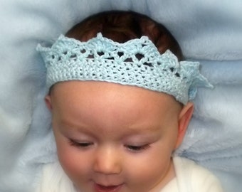 Baby Boys Royal Crown, Prince Headband ,Crocheted in Cotton, photo prop, newborn baby gift, baby birthday crown, UK