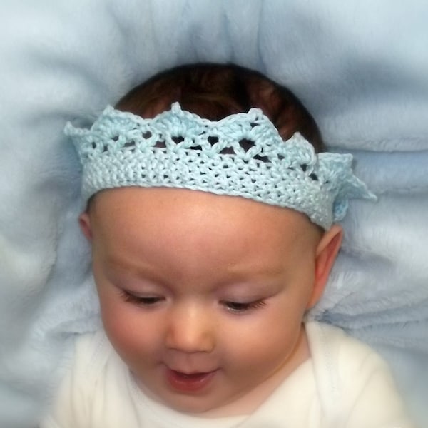 Baby Boys Royal Crown, Prince Headband ,Crocheted in Cotton, photo prop, newborn baby gift, baby birthday crown, UK