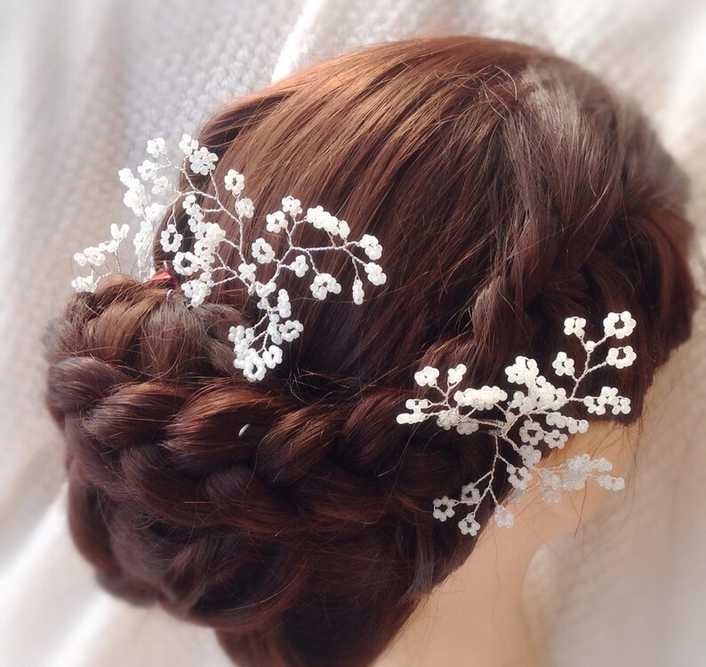 Beaded wedding hair pins bun pins hair vine babys breath | Etsy
