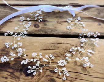 Pearl Wedding Hair Vine | Gold Gypsophila Baby's Breath Crown