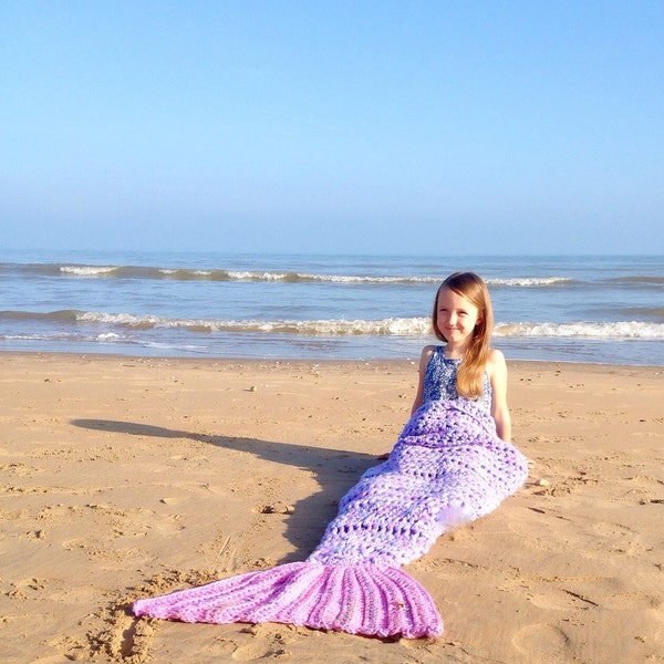 Crochet Mermaid Tail Blanket Chunky Cosy Snuggle Sack in Baby Child Adult sizes. Birthday Xmas valentines gift for her, girls, women. uk