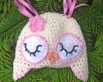 Baby girls Owl hat, photo prop, newborn baby gift, baby birthday gift , pink, blue hand crocheted, Easter hat