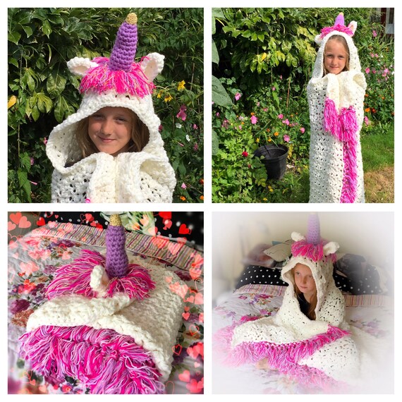 Crochet Hooded Unicorn Blanket Cosy Comfy Cuddle Throw Birthday Christmas Xmas Gift for Her Baby Child Adult Sizes UK Etsy