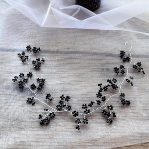 Liane de cheveux de mariée en perles noires | Cheveux de mariage à la gypsophile vigne | Accessoire pour cheveux de mariée | Bandeau de mariage Babys Breath | Pièce de cheveux de mariée