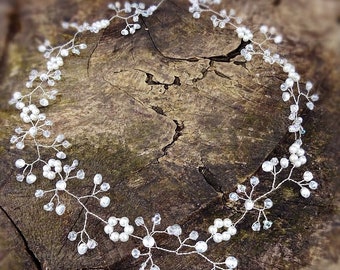 Long Wedding Hair Vine, Floral Crystal Pearl Headpiece, Delicate Dainty bridesmaids Hairband, boho hair crown circlet, Prom